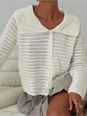 Petal & Pup Cream Crochet Button-Front Cardigan